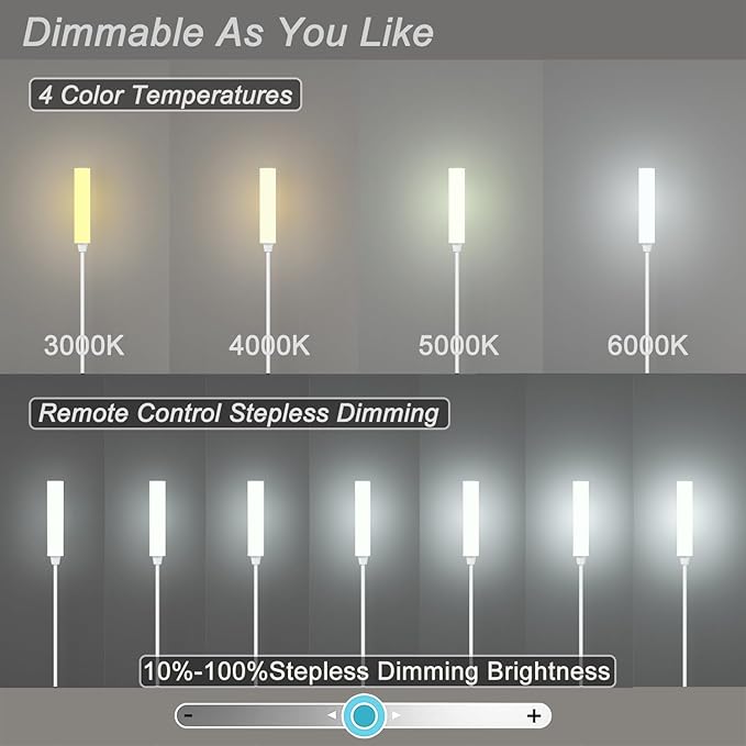 Floor Lamp with Remote Control,Bright Floor Lamps for Living Room/Bedroom/Office, Stepless Adjustable 3000K-6000K Colors and 10-100% Brightness,Standing Light with Foot Switch (White) - Bloomnest