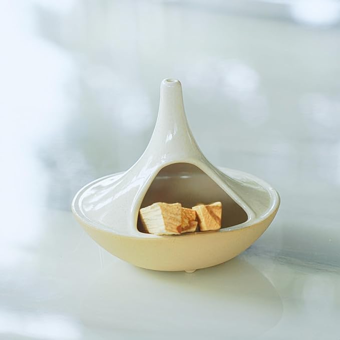 3 in 1 Incense Holder for Palo Santo Sticks Sage Bundles Cone Incense, Handcrafted Ceramic Incense Burner Holder Ash Catcher with Chimney, Smudge Bowl for Yoga Meditation Home Decor (Chimney White) GRAMSTORMAX