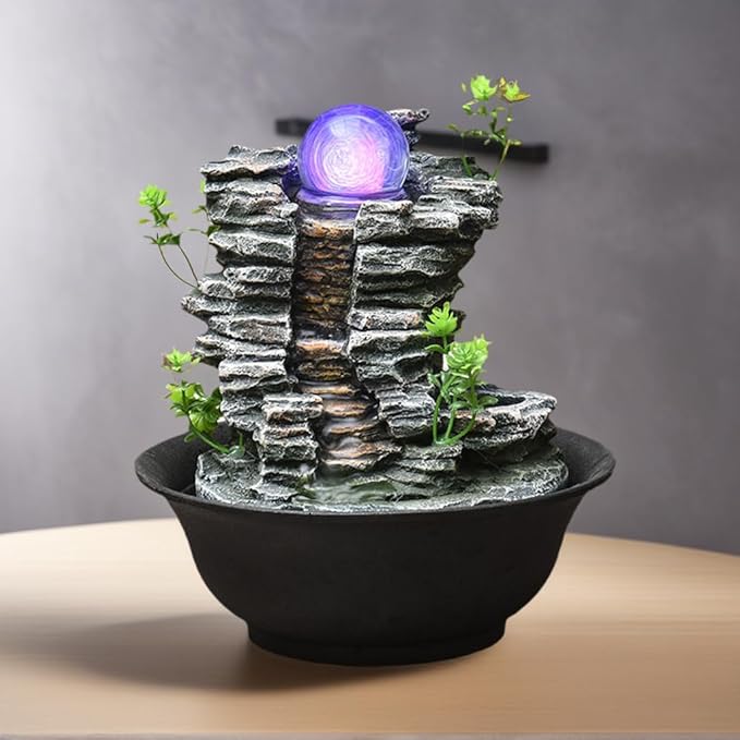 Tabletop Fountain House Decor Waterfall Fountain with Color-Changing LED Light for Office, Living Room, or Bedroom,Relaxing Indoor Tabletop Water Fountain(2815) - Bloomnest