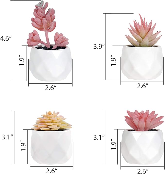 Tiita Artificial Faux Succulents in Pots, Pink Fake Plants Ceramic Arrangement Planter for Women Desk Small Mini Tiny Decoration for Home Office Desk Window 4 Set, Pink - Bloomnest