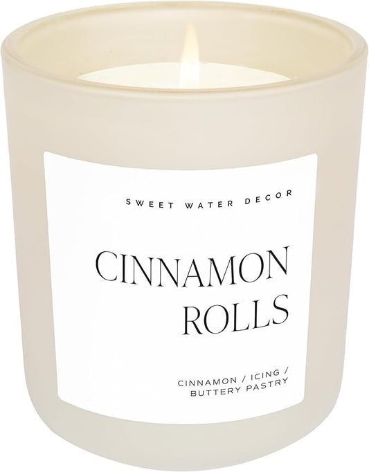 Sweet Water Decor Cinnamon Rolls Christmas Scented Candles - Christmas Stocking Stuffers Soy Candles Icing & Pastry Scent - Christmas Candles with 70 Hours Burn Time - 15Oz Tan Matte Jar Wax Candles - Bloomnest