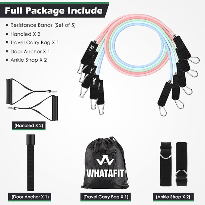 WHATAFIT Resistance Bands, Exercise Bands，Resistance Bands for Working Out, Work Out Bands with Handles for Men and Women Fitness, Strength Training Home Gym Equipment - Bloomnest