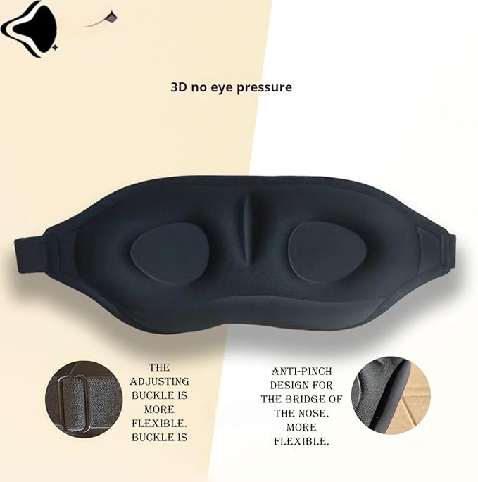 Blindfold 100% Light-Blocking Sleep Eye mask Ergonomic 3D Eye mask Non Pressure on Eyes Three-Dimensional and Skin Friendly Breathable nostrils - Bloomnest