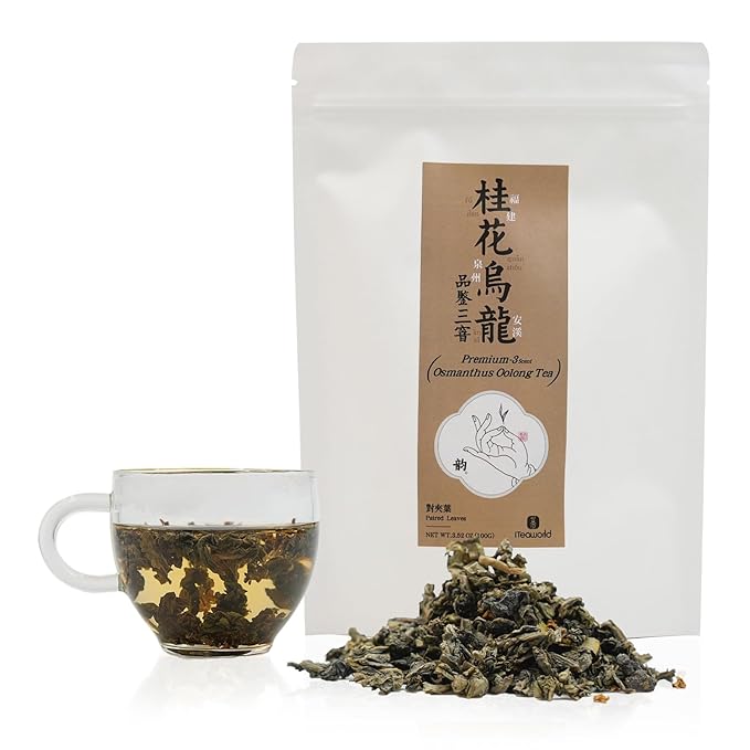iTeaworld Osmanthus Oolong Loose Leaf Tea, Natural Osmanthus Fragrance, 0 Sugar 0 Additives, Hand-picked, Anxi Aged Aromatic Tieguanyin, Suitable for Daily Relaxation Drinking, 1 Bag, 3.52oz - Bloomnest