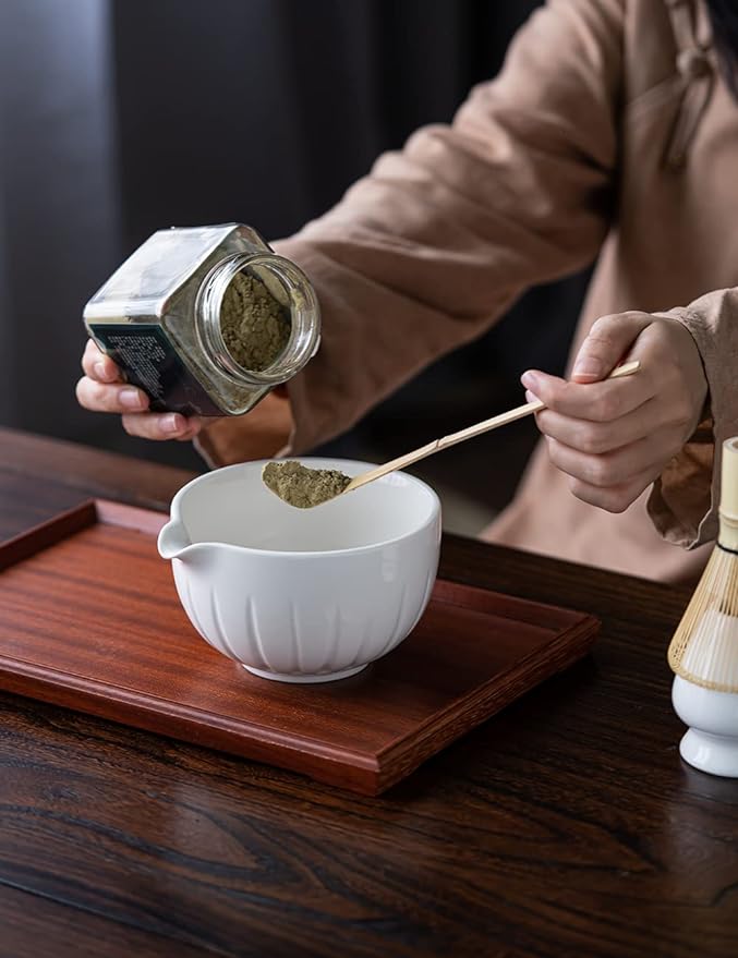 TANG PIN Matcha Set - Match Bowl and Whisk,15 OZ, Matcha Scoop | Matcha Whisk Stand (Chasen Holder) - 4pc Perfect Matcha Kit for Matcha Tea Ceremony (White) - Bloomnest