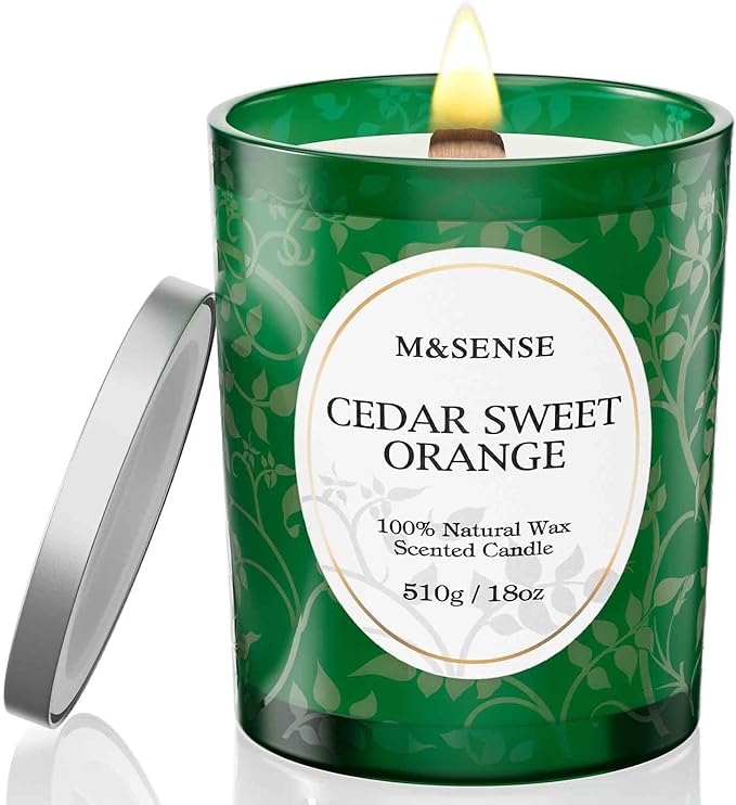 M&SENSE Cedarwood Orange Christmas Candle, Cracking Wooden Wick Soy Wax, 18oz 100 Hours Long Lasting Clean Burn, Large Fall Candles for Home Scented, Winter Holiday Aromatherapy Gifts for Women - Bloomnest