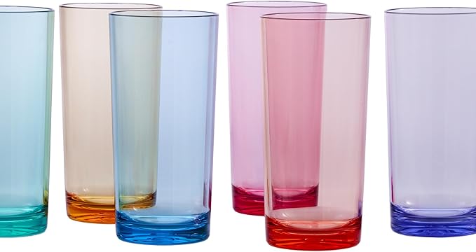 US Acrylic Classic Plastic Reusable Drinking Glasses (Set of 6) 24oz Iced Tea Cups Assorted Colors | BPA-Free Tumblers, Made in USA | Top-Rack Dishwasher Safe - Bloomnest