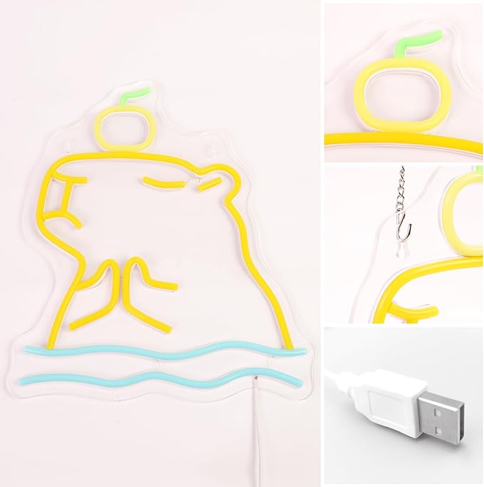 Attivolife Capybara Sign for Wall Decor, Light up Cute Animal Shape LED Lamp with Dim USB Powered, Unique Home Children's Bedroom Business Shop Bar Party Decor Birthday Christmas Day Gift for Kids - Bloomnest