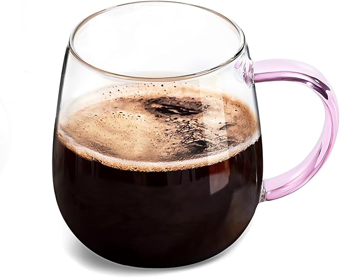 Clear Glass Mug with Handle, Pink Handle/16oz, borosilicate glass mug for large glass coffee mugs with handles, beverage mugs with handles or as a gift!… - Bloomnest