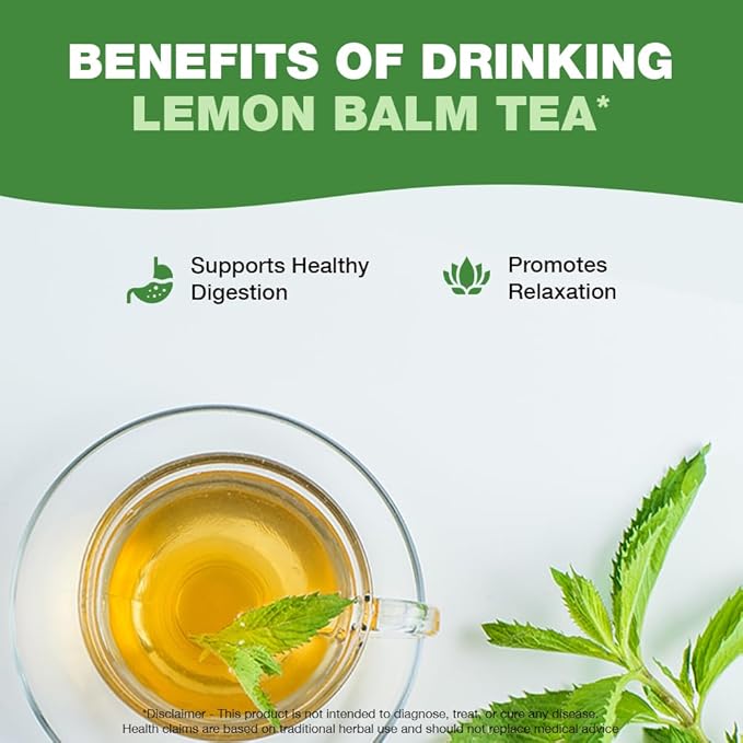 HANDPICK Lemon Balm Tea Bags – 100 Count | 100% Pure & Naturally Dried | Caffeine-Free Herbal Tea with Citrus Flavor & Aroma | Premium Lemon Balm Leaf for Calming and Digestion Support - Bloomnest