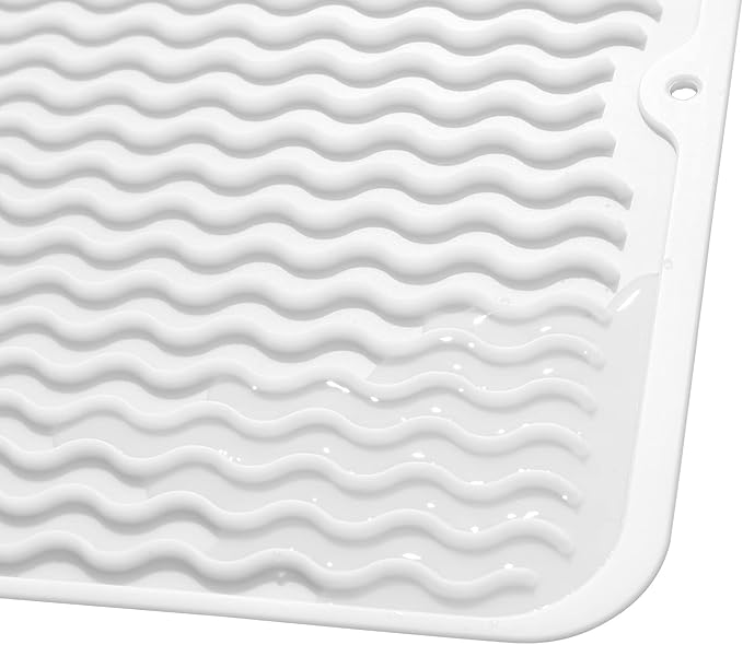 Silicone Dish Drying Mat for Multiple Usage,Easy clean,Eco-friendly,Heat-resistant Silicone Mat for Kitchen Counter or Sink,Refrigerator or drawer liner White L 16 inches x 12 inches - Bloomnest