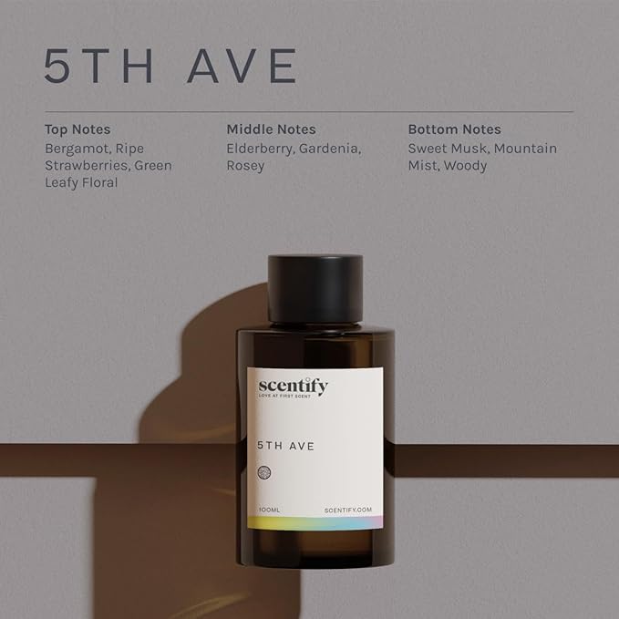 Scentify 5th Ave Aroma Oil Refill Scent for Oil Diffusers - Bergamot, Floral, Gardenia Scents - Luxurious Relaxing Aromatherapy Diffuser Fragrance 100ml, 3.38 oz - Bloomnest