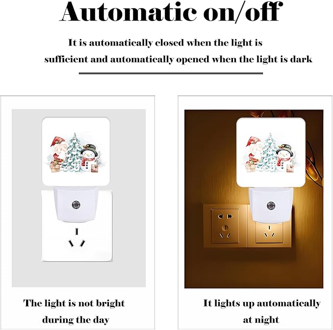 Santa Claus and Snowman Night Light,Plug-in Nightlights Auto Sensor Night Lamp Dusk to Dawn Lamp Home Decor for Nursery Children Girls Boys