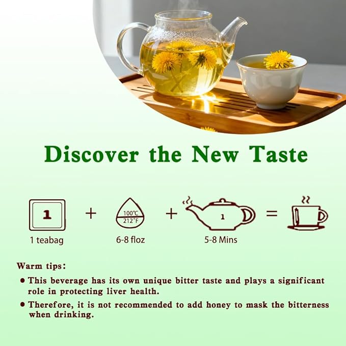 ZenVitality Dandelion Leaf and Root Tea（50 Bags）100% Certified Organic/Decaffeinated Naturally beneficial for liver/blood pressure/blood sugar/digestive health Decaffeinated - Bloomnest