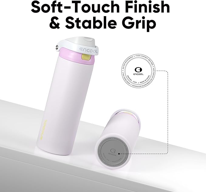 ENCOOL Leakproof Insulated Water Bottle with Straw Dual-Sip Water Bottle Bag-Safe Design for Work, Commute & Gym – Keeps Drinks Cold All Day, 32 oz, Lemonade Pink ENCOOL