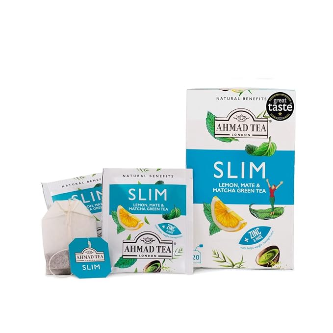 Ahmad Tea Green Tea, Lemon, Mate, & Matcha 'Slim' Natural Benefits Teabags, 20 ct (Pack of 2) - Caffeinated & Sugar-Free - Bloomnest