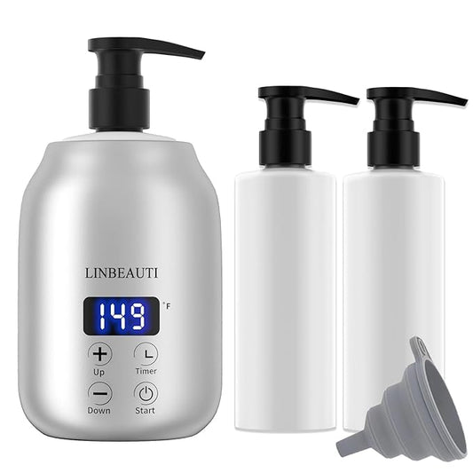 Massage Oil Warmer with Two Oil Bottle Dispenser, Lotion Bottle Warmer, Smart Touch Key Electric Warm Lotion Dispenser, Lube Gel Cream Warmer for Home Pro Salon Spa Massage (Silver) - Bloomnest