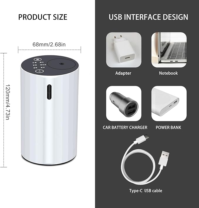Waterless Essential Oil Diffuser Aromatherapy Scent Diffusers for Home Large Room, Bedroom, Car, Office, Desk, Battery Operated Mini Portable Air Freshener (White-2) - Bloomnest
