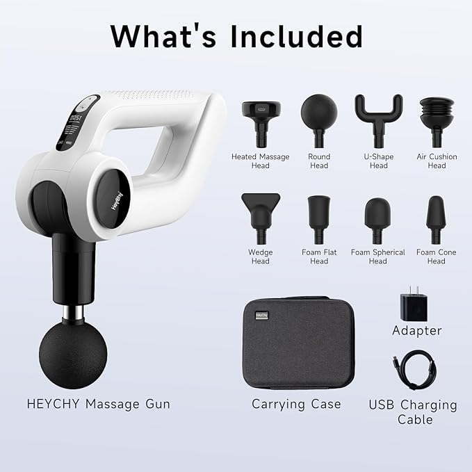 Deep Tissue Massage Gun with Heat, 12mm Amplitude Percussion Massager for Athletes & Muscle Relief, Professional Handheld Masssger Gun for Neck, Back, Shoulder, Leg, Gift for Men, White - Bloomnest