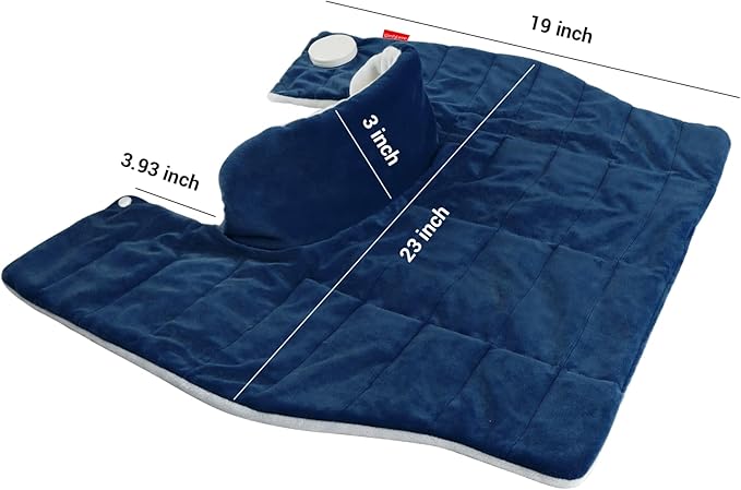 Comfytemp Heating Pad for Neck and Shoulders and Back, 2.6lb Weighted Electric Heat Pad FSA Eligible, Large HSA Heated Wrap, 9 Heat Settings & 11 Timer, Gifts for Women Men Mom Dad, Dark Blue - Bloomnest