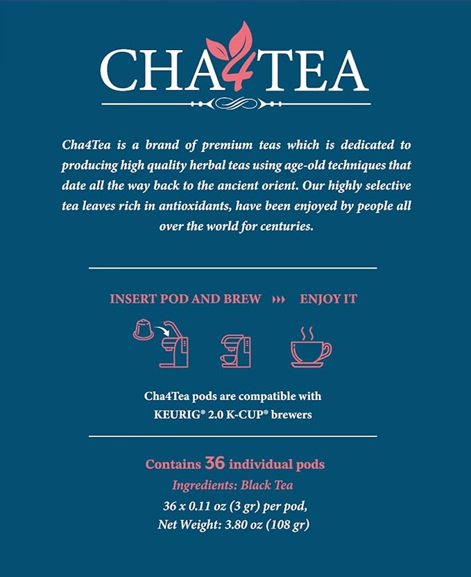 Cha4TEA 36-Count English Breakfast Tea for Keurig K-Cup - Bloomnest