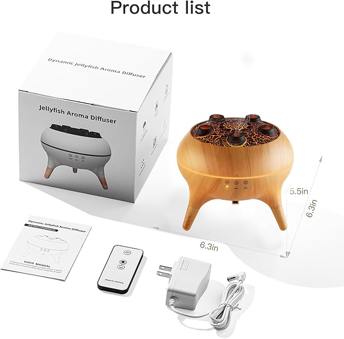 Essential Oil Diffuser 250ML,Jellyfish Diffuser Air Humidifiers Sound Pickup Ultrasonic Aromatherapy Diffuser Remote Control 7 Color Lights for Home Bedroom Office Hotel(Wood Color) - Bloomnest