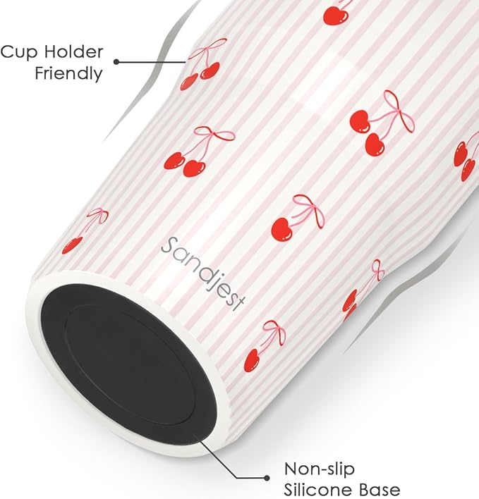 SANDJEST Cherry Stainless Steel Straw Lid Tumbler 30oz with Carry Handle for Women Girls, Aesthetic Insulated Travel Coffee Cup, Gift for Sports Workout Birthday Christmas - Bloomnest