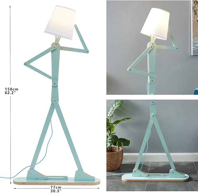 Cool Tall Decorative Floor Lamp Unique Aqua Blue Color Standing Adjustable Corner Reading Wood Lights for Living Room Kids Bedroom Office - LED Bulb Included (Green) - Bloomnest