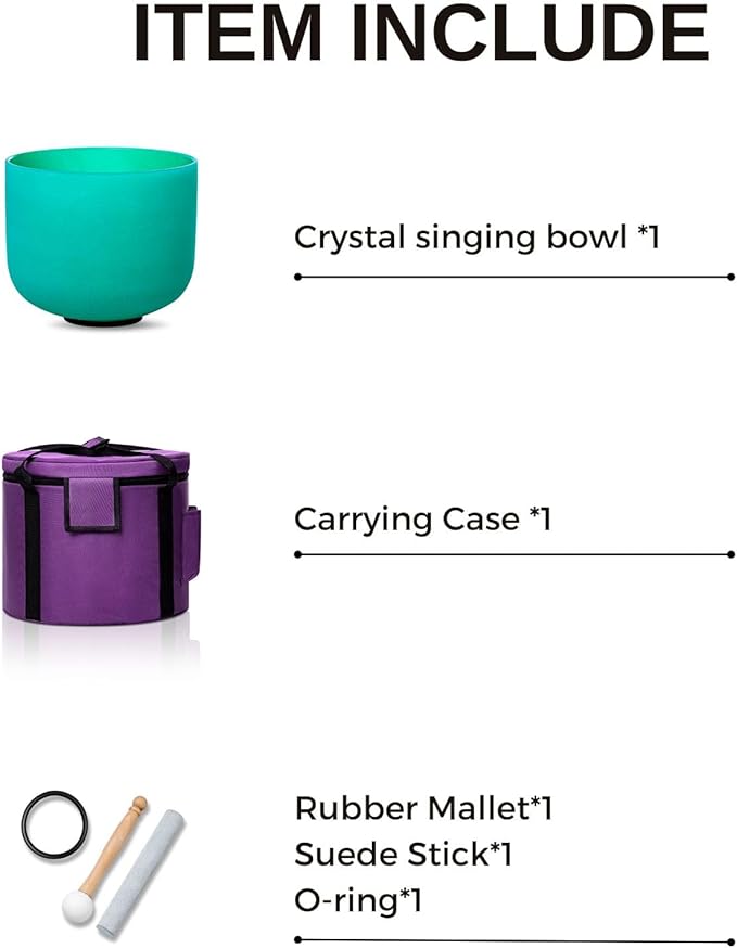 10 Inch Green F Note 432hz Heart Chakra Crystal Singing Bowl Healing with Carrying Case and Rubber Mallet Suede Strikers Oring - Bloomnest