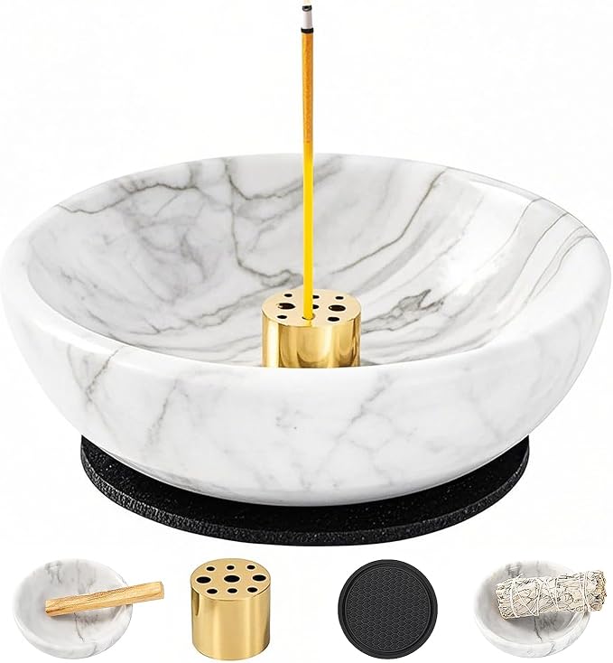 Incense Holder, Natural Marble Incense Holder for Sticks with 9 Incense Holes, Handmade Incense Stick Burner Ideal for Smudging, Decoration - Bloomnest