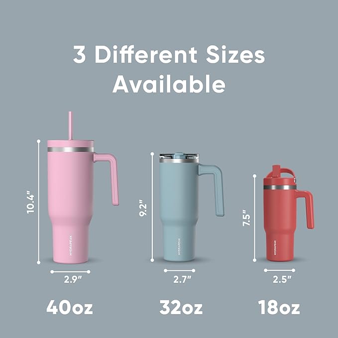 Hydrapeak Voyager 40 Oz Stainless Steel Tumbler with Handle, Insulated Water Bottle With Straw & Lid, Cupholder Friendly Reusable Travel Mug (Powder Blue) - Bloomnest