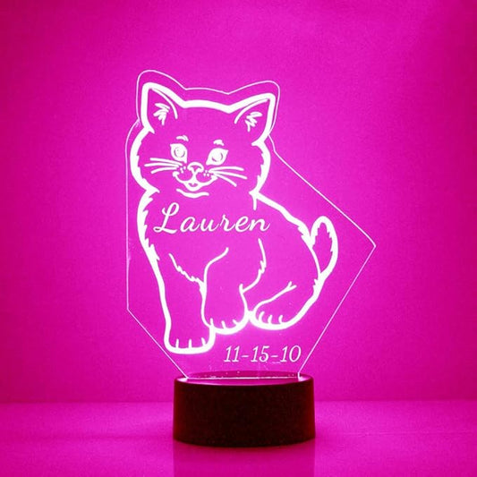 Kitty Cat Custom 3D Illusion Lamp with Remote | LED Night Light with Personalized Name, Logo, Image, Design | 4 Modes, 16 Light Colors | USB or Battery Power | Made in The USA - Bloomnest