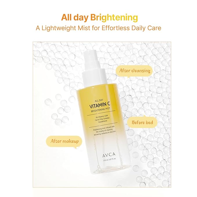 AVCA All Day Vitamin C Brightening Face Mist – Hydrating & Revitalizing Facial Spray with Glutathione & Vitamin Complex, Korean Skincare for Radiant Soothing Glow, 5.07 fl oz - Bloomnest
