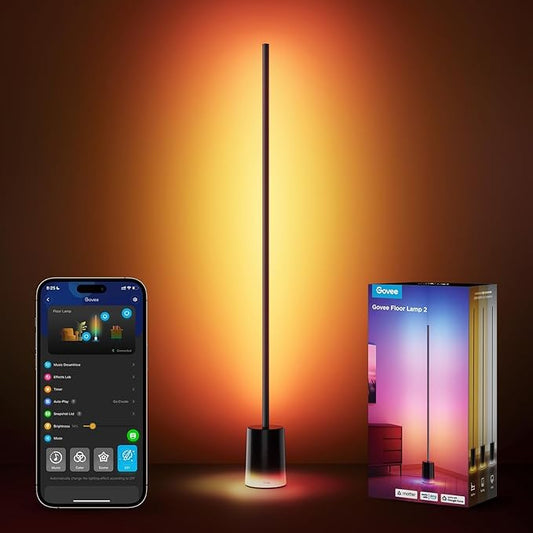 Govee Floor Lamp 2 with Matter, RGBIC, Warm Cool White LED, Alexa Compatible, 1725lm, Music Sync, Scene Modes, Smart Floor Lamp for Living Room, Bedroom, Black(1 Pack) - Bloomnest