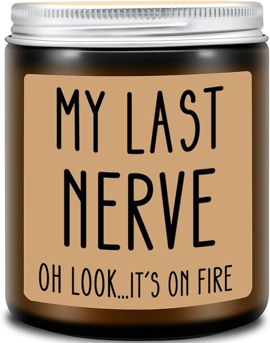 Homsolver Gifts for Women, Funny Friendship Gift for Best Friend - My Last Nerve Lavender Candle - Birthday Christmas Unique White Elephant Stocking Stuffers Gifts for Adults, Women, Her, BFF, Sister - Bloomnest