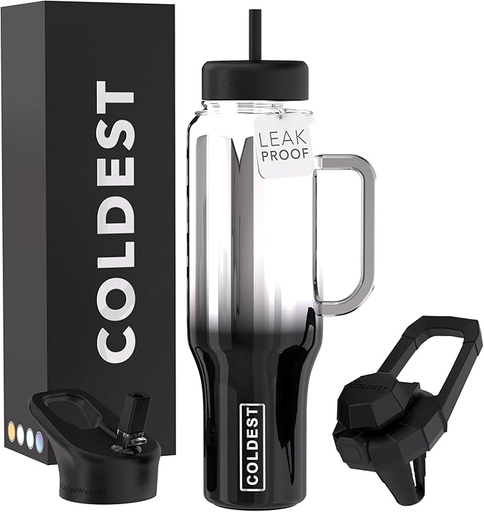 Coldest Tumbler with Handle and Straw - 100% Spill Proof Tumbler with Straw (3 Lids) - Stainless Steel Insulated Leakproof Tumblers for Women & Men - Cup Holder Friendly - 46 oz (Darkness Nova) - Bloomnest