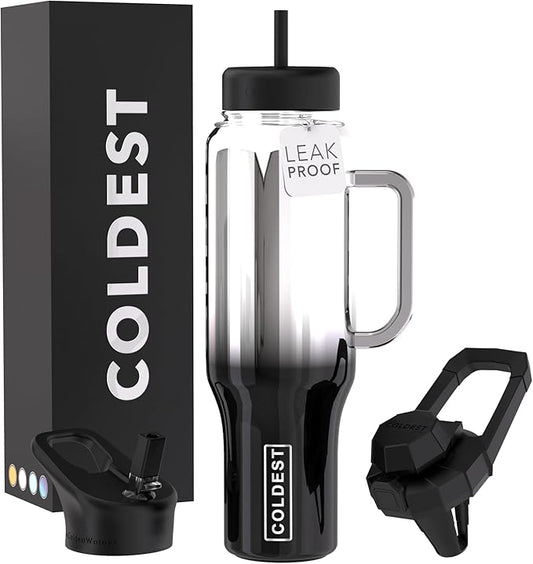 Coldest Tumbler with Handle and Straw - 100% Spill Proof Tumbler with Straw (3 Lids) - Stainless Steel Insulated Leakproof Tumblers for Women & Men - Cup Holder Friendly - 46 oz (Darkness Nova) - Bloomnest