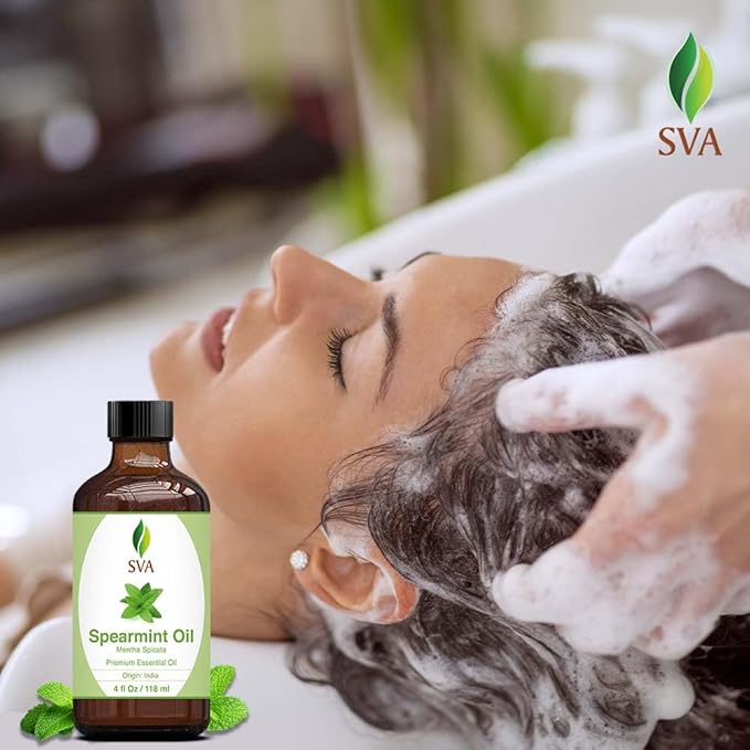 SVA Spearmint Essential Oil – 4 Fl Oz – 100% Natural Spearmint Oil - for Diffuser, Hair Care, Face, Skin Care, Aromatherapy, Scalp and Body Massage, Soap and Candle Making – with Dropper - Bloomnest
