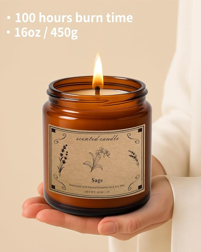 Sage Candles for Cleansing, 16oz Large Jar White Scented Candle, Over 100 Hours of Burn Time, Ideal for Home Decor and Gift - Bloomnest