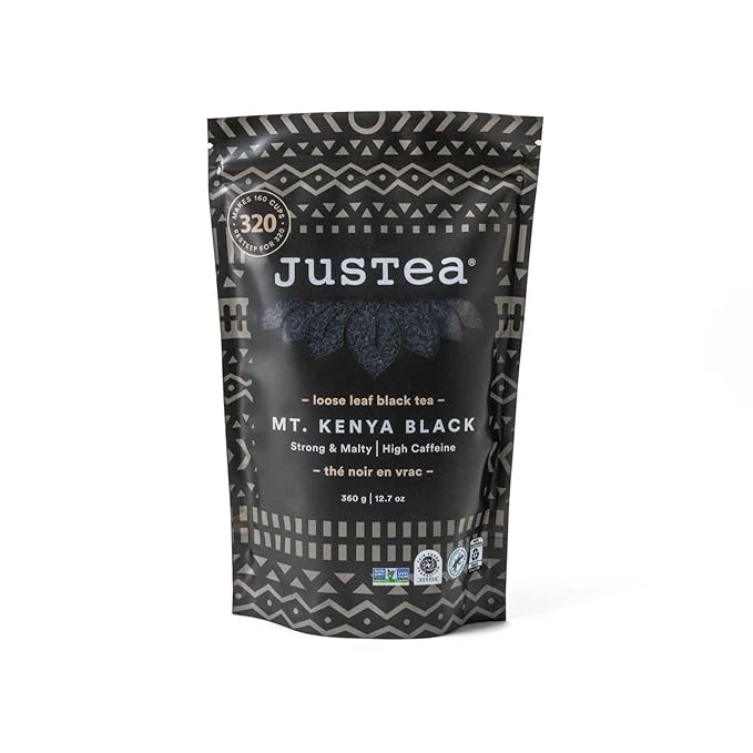 JusTea MT. KENYA BLACK | Loose Leaf Black Tea | Recyclable Refill Pouch | 160+ Cups (12.7oz) | High Caffeine | Award-Winning | Fair Trade | Non-GMO - Bloomnest