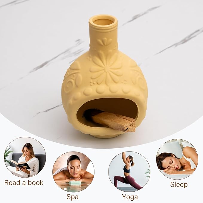 Handmade Ceramic Palo Santo Burner&Incense Holder-Mini Chimenea Dish for Sage Sticks,Copal,and Meditation Decor-Natural Clay Smudge Pot with Aromatic Design,Anxiety Relief Gifts for Women - Bloomnest