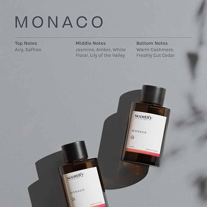 Scentify Monaco Aroma Oil Refill Scent for Oil Diffusers - Saffron, Jasmine, Amber, Cedar Scents - Luxurious Relaxing Aromatherapy Diffuser Fragrance 100ml, 3.38 oz Scentify