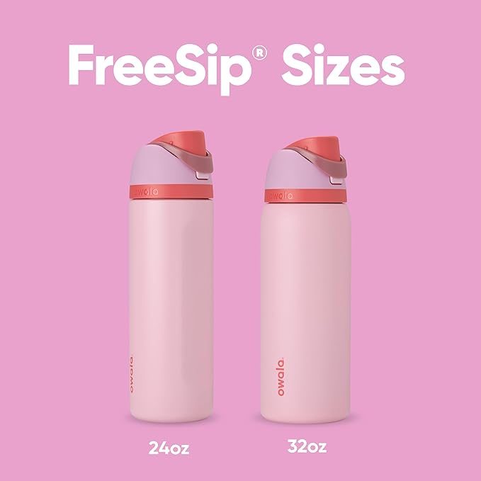 Owala FreeSip Insulated Stainless Steel Water Bottle with Straw for Sports and Travel, BPA-Free Sports Water Bottle, 32 oz, Pink, Angel Food Cake Owala