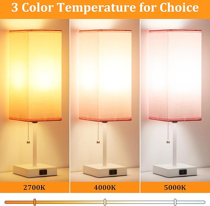 18'' Table Lamp for Bedroom set of 2,3-Color Bedside Lamps with Pull Chain Table Lamps for Night stands ,Small Night Light Lamps with 2 Bulbs Lamps for Living Room Kids Room Office Decor（Pink+White） - Bloomnest