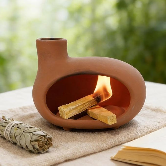 Handmade Terracotta Orange-red Palo Santo Holder - Mini Chiminea Incense Burner Chimney for Palo Santo Sticks, Sage & Cones - Smudge Bowl for Energy Cleansing,Meditation & Aromatherapy Gifts