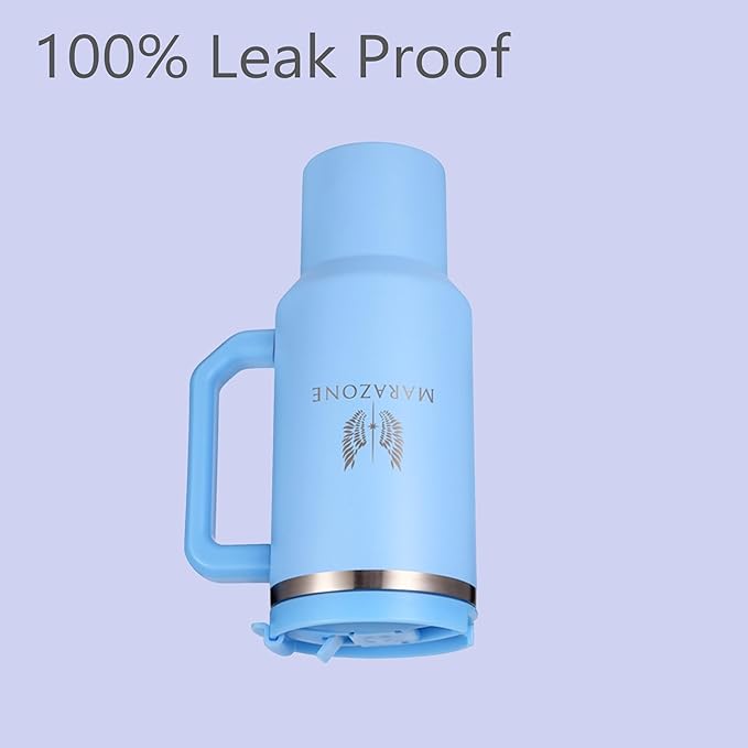 40 oz Insulated Tumbler with Handle and Straw – Stainless Steel Double Wall Vacuum Cup Fits Car Cup Holder, Hot Cold Travel Mug, BPA Free Reusable Water Bottle Gift for Women Men - Sky Blue - Bloomnest