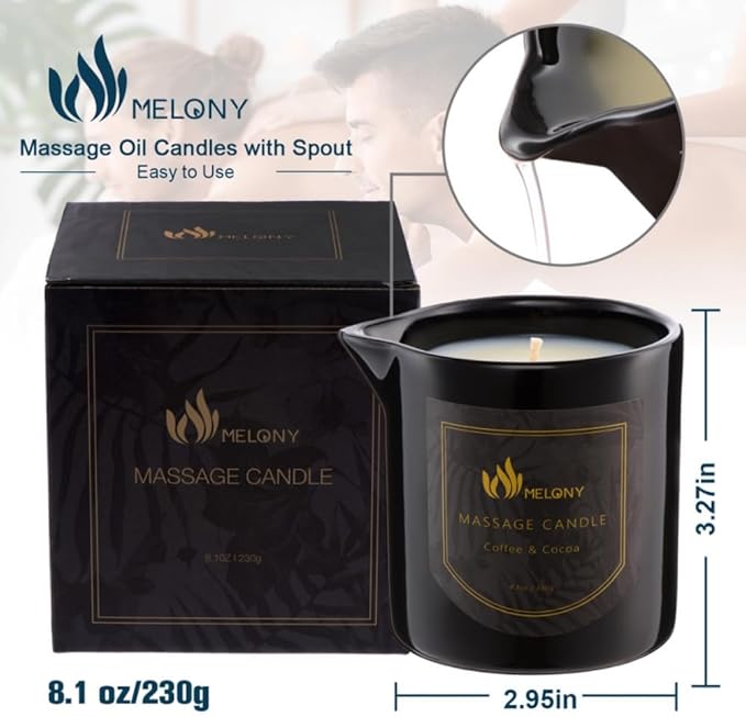 MELONY Massage Oil Candle for Pure Relaxation- 8.1 oz- Moisturizing Essential Oil Body Massage Candle for Home Spa- Amazing Gift for Women & Men (Coffee & Cocoa) - Bloomnest