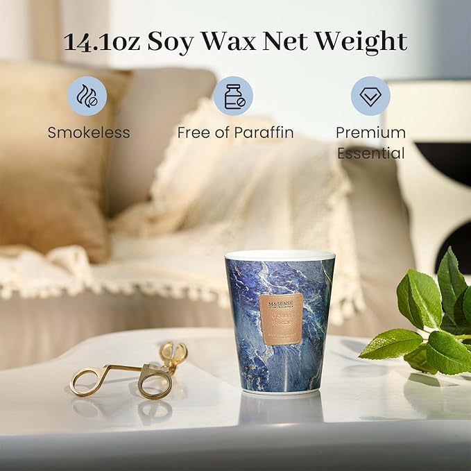 M&SENSE Ocean Breeze Scented Candles for Home, Lead-Free Wick Highly Scented Jar Candles, 14.1 Oz 80 Hours Lasting Burning Candles Gifts for Women, Relaxing Aromatherapy Candle for Stress Relief - Bloomnest