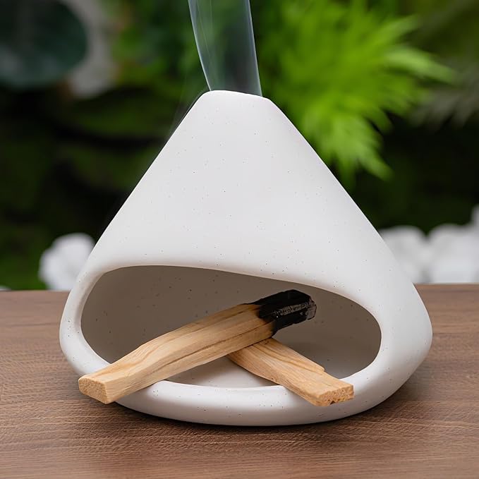 Palo Santo Burner- Mini Zongzi ceramics chiminea for sage/sticks/sone, ceramics Incense Holder with ash catcher, aromatic meditation gifts for women anxiety relief, ceramic copalera home decor MOUGIGI