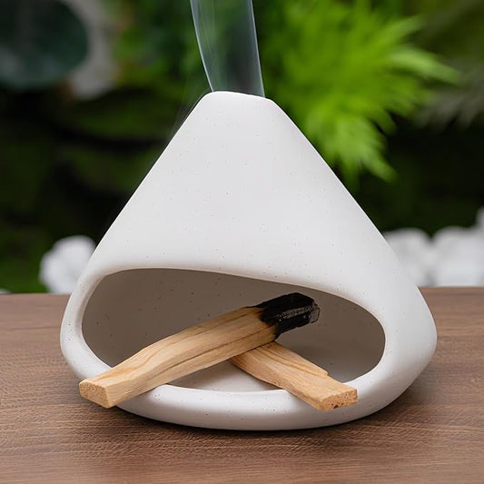 Palo Santo Burner- Mini Zongzi ceramics chiminea for sage/sticks/sone, ceramics Incense Holder with ash catcher, aromatic meditation gifts for women anxiety relief, ceramic copalera home decor MOUGIGI